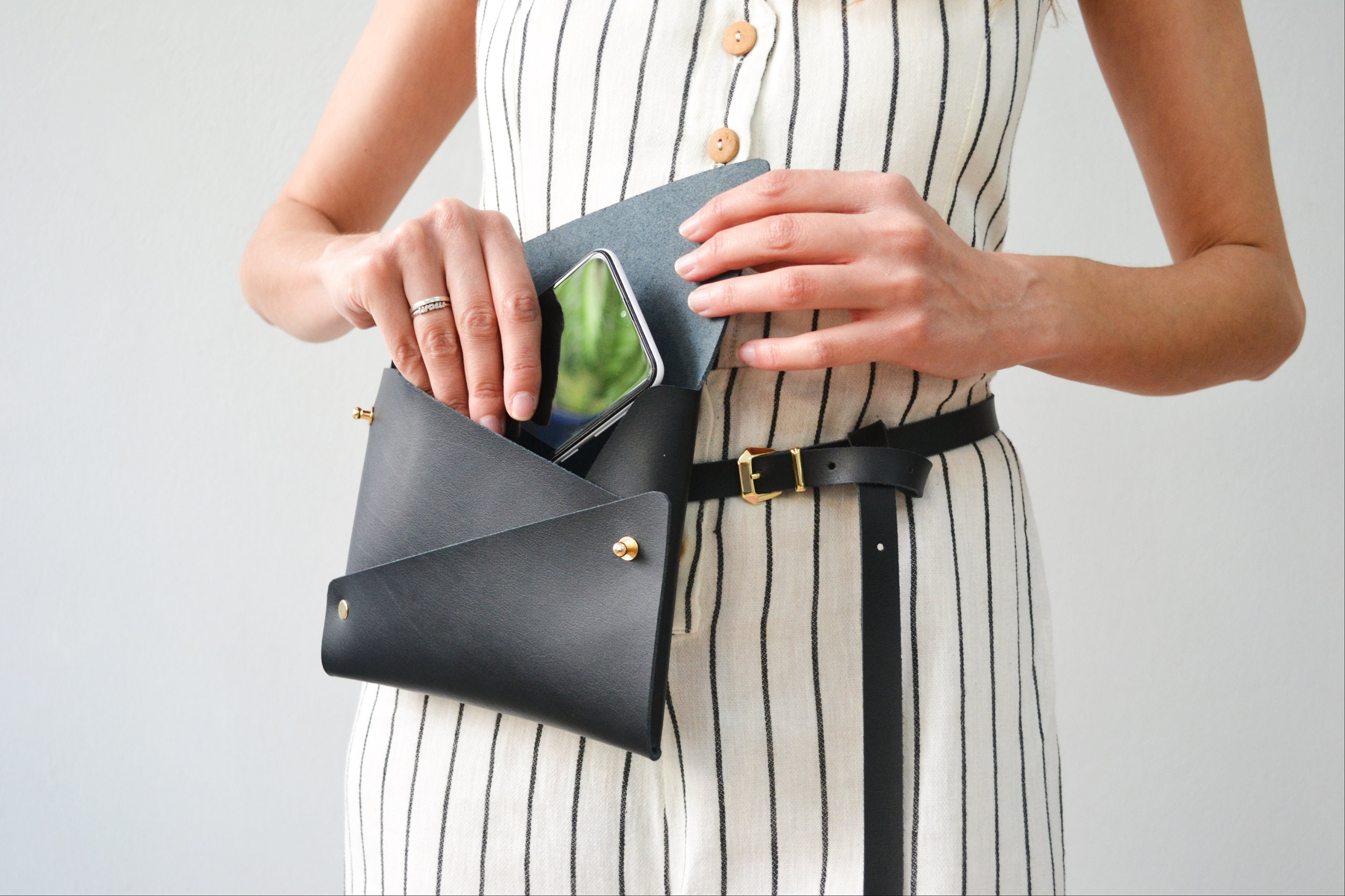 Black leather belt bag