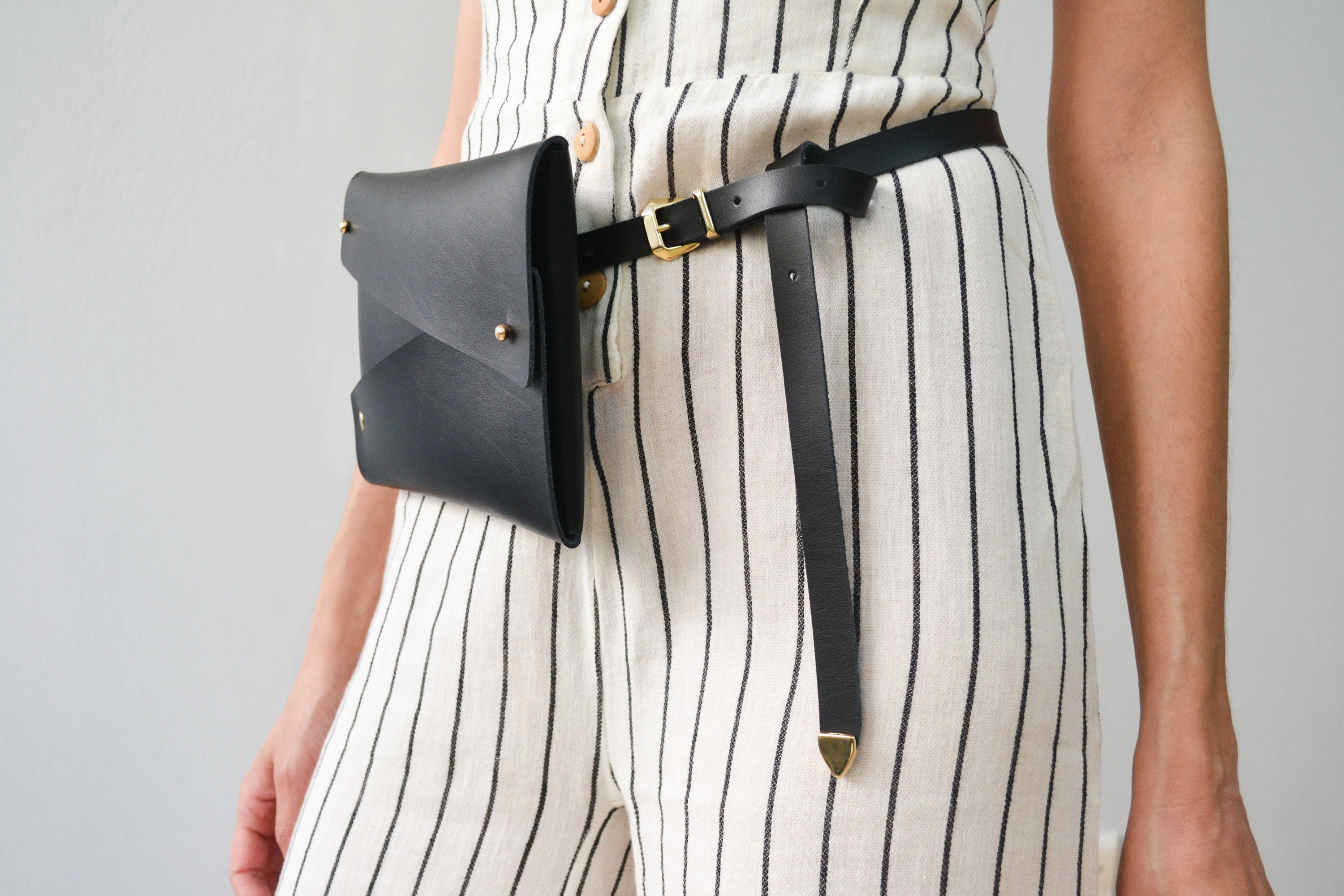 Black leather belt bag