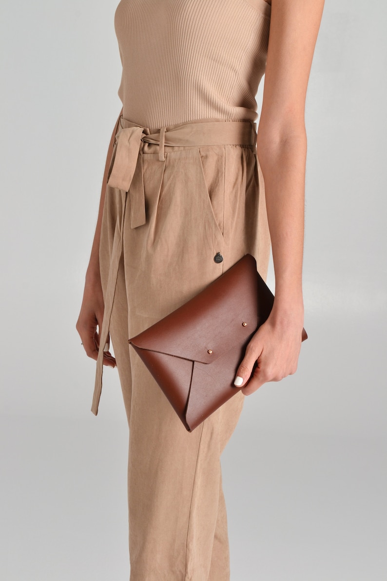 Brown leather clutch bag / Walnut brown envelope clutch / Bridesmaids clutch / Genuine leather / Cognac brown clutch / MEDIUM SIZE image 5