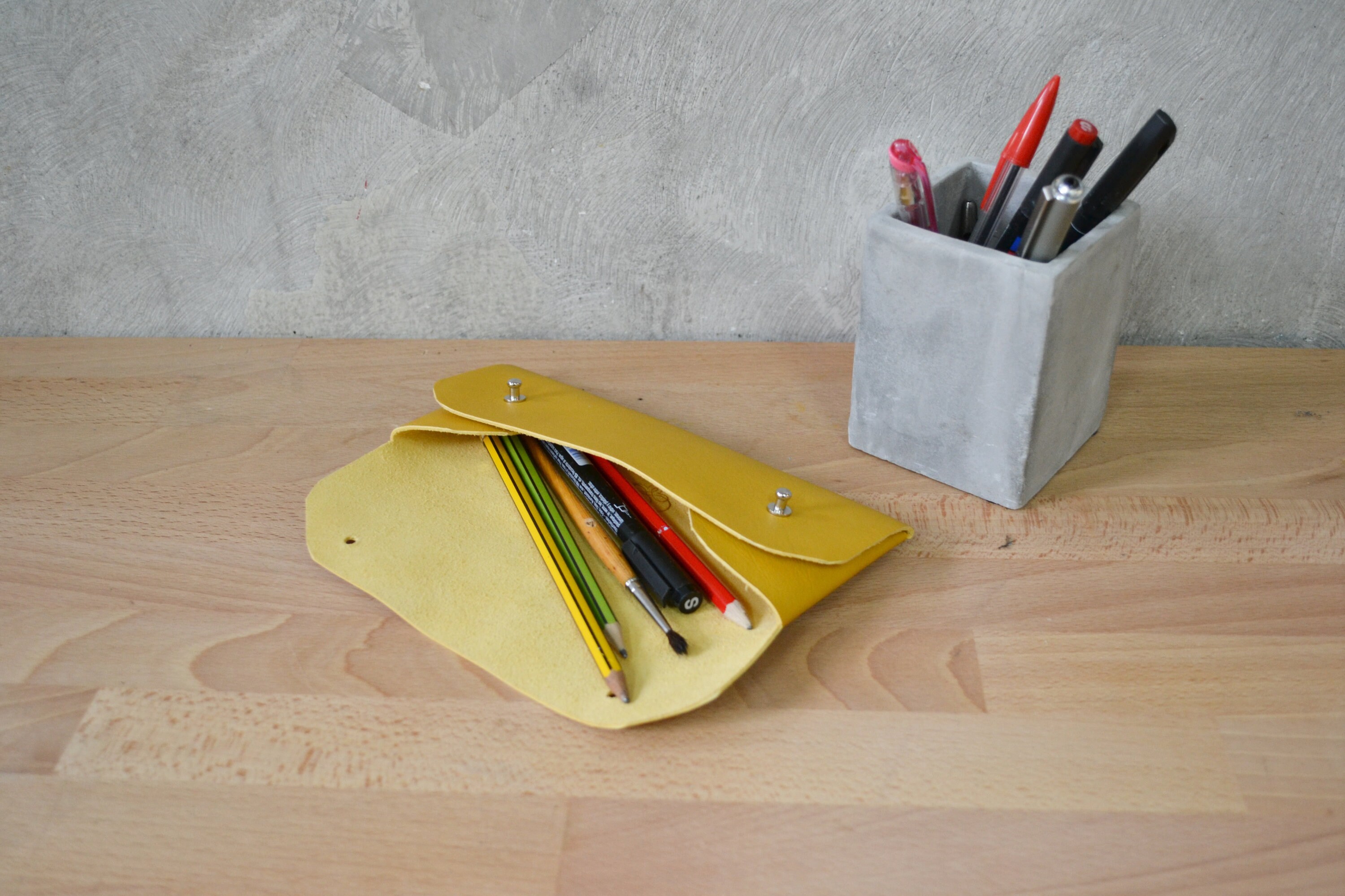Mustard Yellow Leather Pencil Case