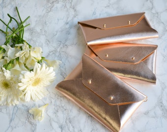 Bridesmaid gift set - Rose gold leather clutches - Set of 4-6 clutches