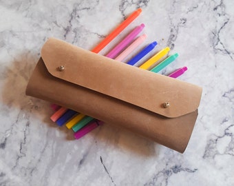 Sand beige leather pencil case