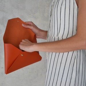 Burnt orange leather clutch bag / Orange envelope clutch / Leather bag available with wrist trap / Genuine leather / MEDIUM SIZE image 6