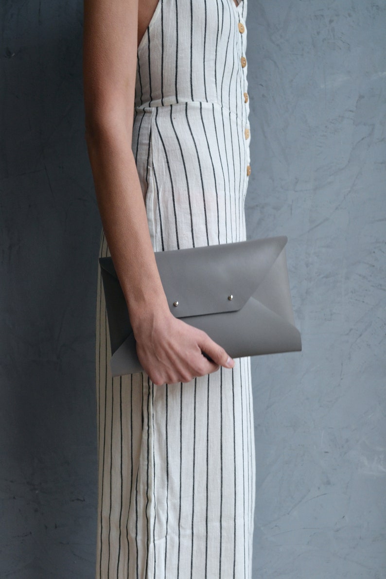 Gray leather clutch bag / Gray envelope clutch / Genuine leather / Wedding clutch / Bridesmaid gift / MEDIUM SIZE / Christmas gift image 9