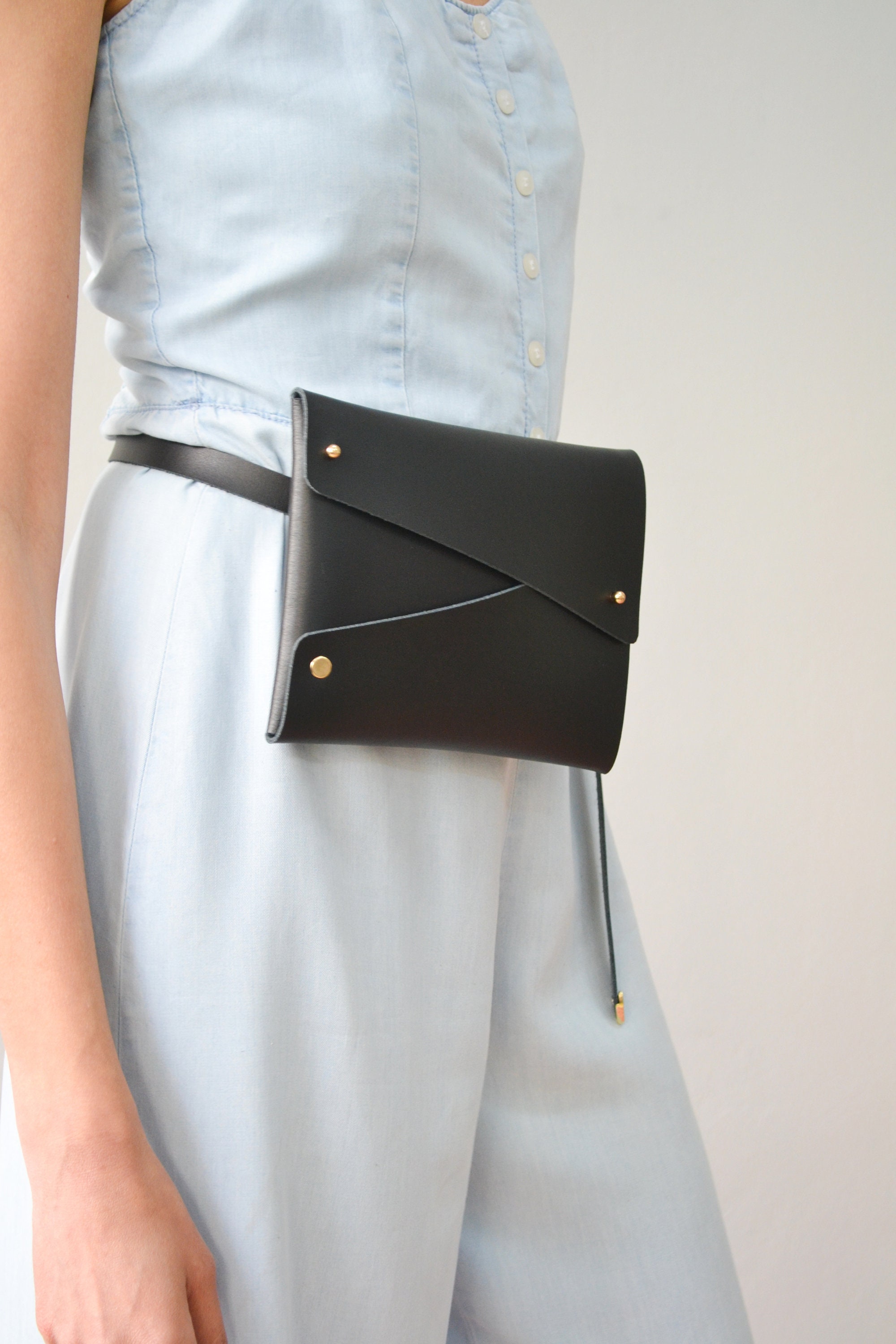 Black leather belt bag