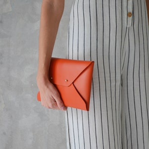 Burnt orange leather clutch bag / Orange envelope clutch / Leather bag available with wrist trap / Genuine leather / MEDIUM SIZE image 2