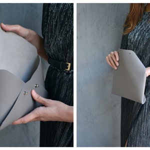 Gray leather clutch bag / Gray envelope clutch / Genuine leather / Wedding clutch / Bridesmaid gift / MEDIUM SIZE / Christmas gift image 5