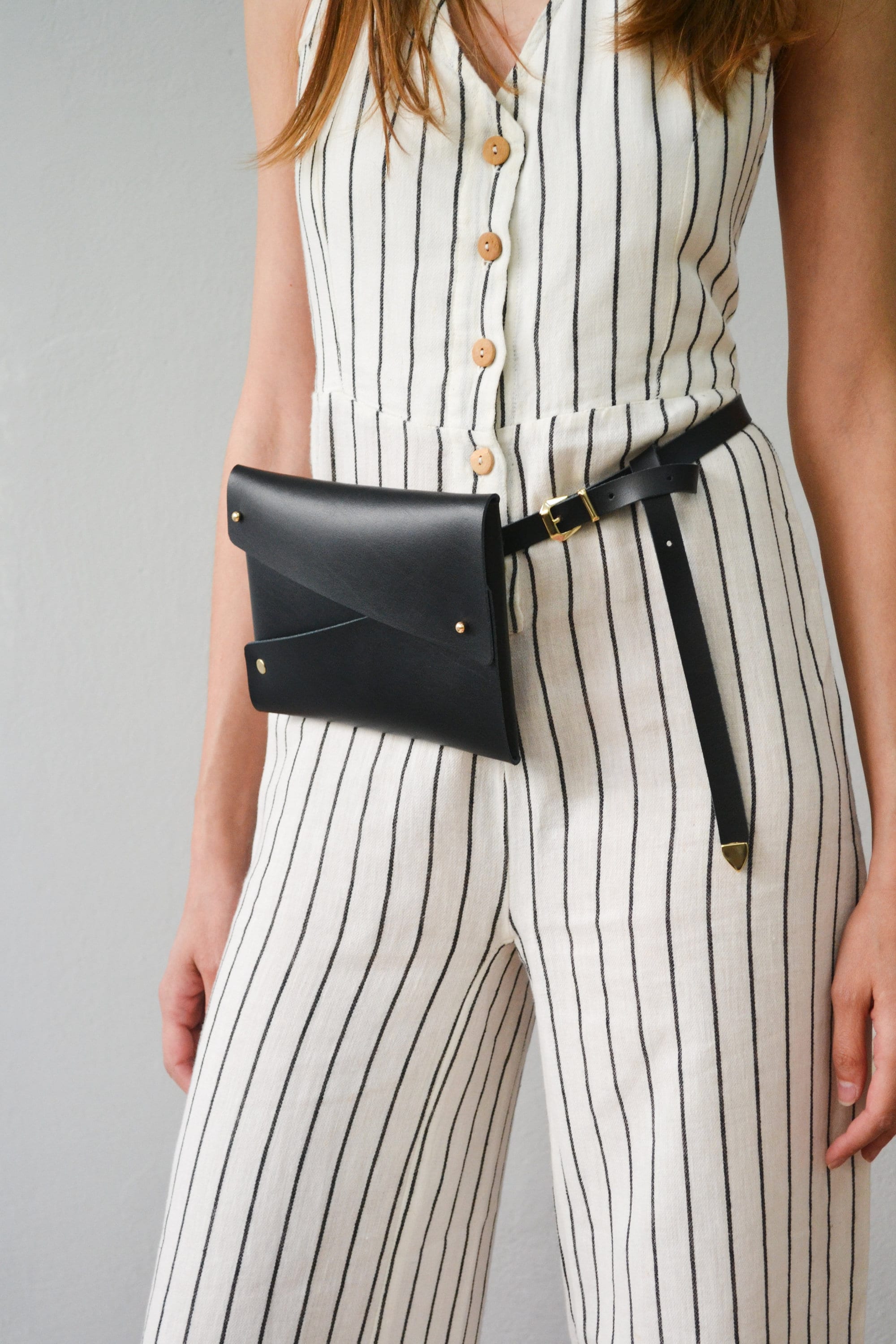 Black leather belt bag