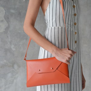 Burnt orange leather clutch bag / Orange envelope clutch / Leather bag available with wrist trap / Genuine leather / MEDIUM SIZE image 8