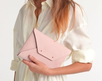 Light pink - nude leather clutch bag