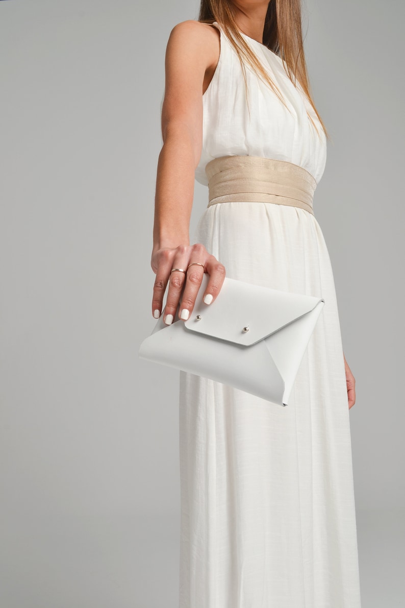 Weiße Leder Clutch Tasche / Ledertasche mit Handgelenksgurt / Echtleder / Hochzeit Clutch / Brautjungfern Clutch / SMALL SIZE Bild 6