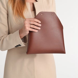 Brown leather clutch bag / Walnut brown envelope clutch / Bridesmaids clutch / Genuine leather / Cognac brown clutch / MEDIUM SIZE image 9