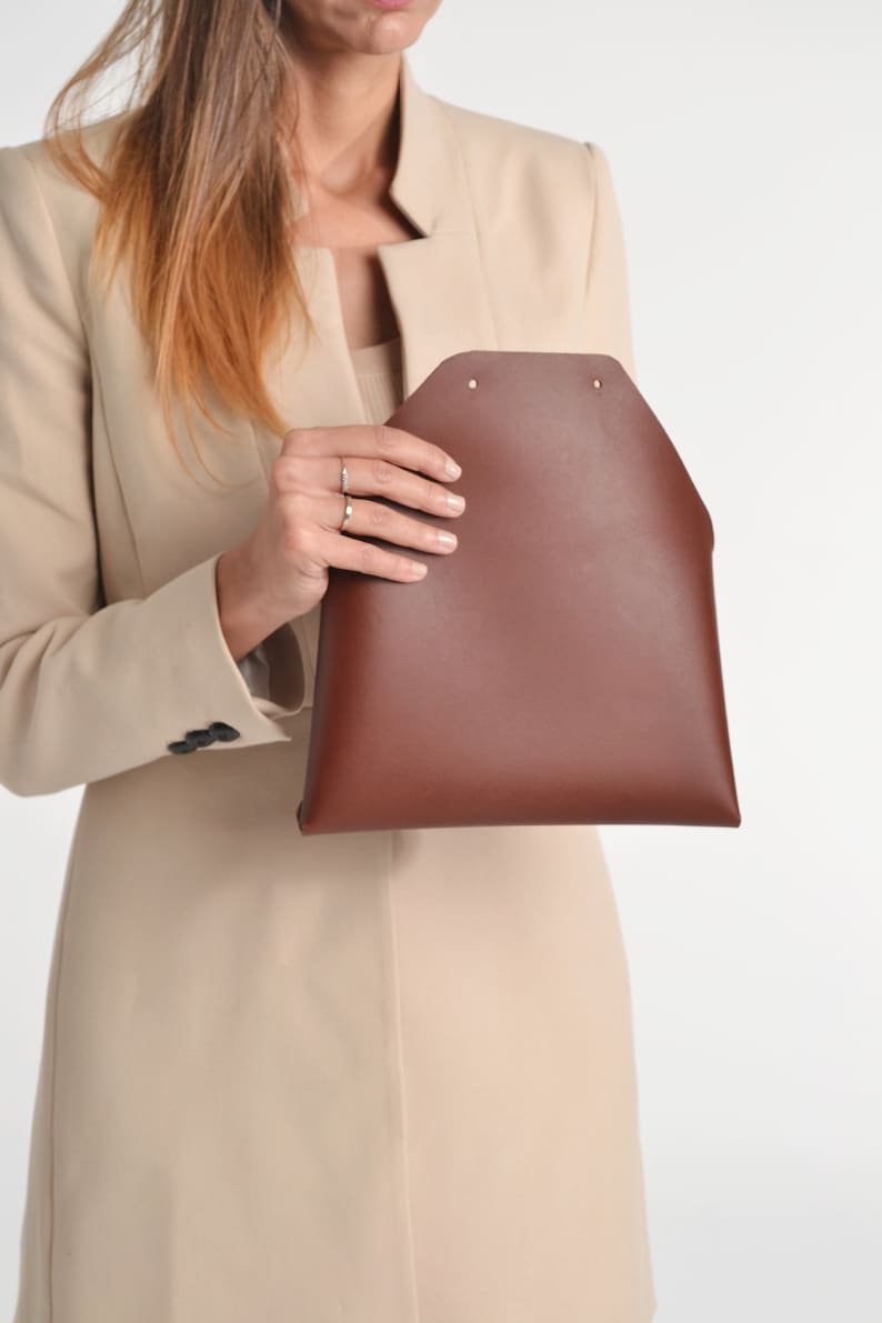 Brown leather clutch bag / Walnut brown envelope clutch / Bridesmaids clutch / Genuine leather / Cognac brown clutch / MEDIUM SIZE image 9