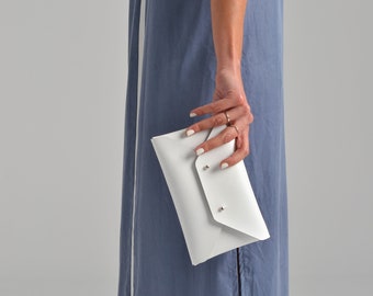 Wit lederen clutch tas / Lederen tas verkrijgbaar met polsband / Echt leer / Bruiloft clutch / Bruidsmeisjes clutch / SMALL SIZE