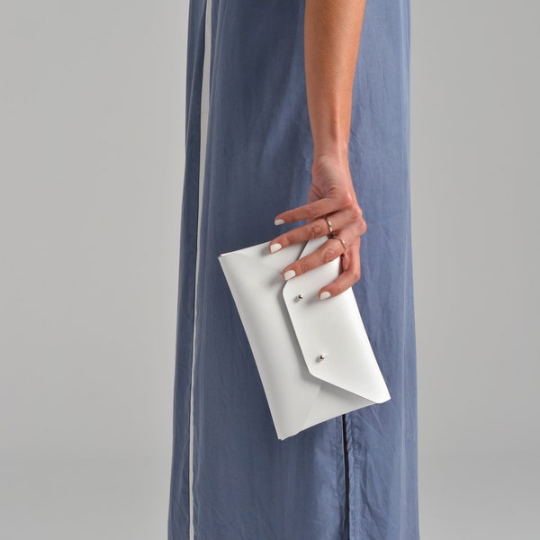 White leather clutch bag / Leather bag available with wrist strap / Genuine leather / Wedding clutch / Bridesmaids clutch / SMALL SIZE