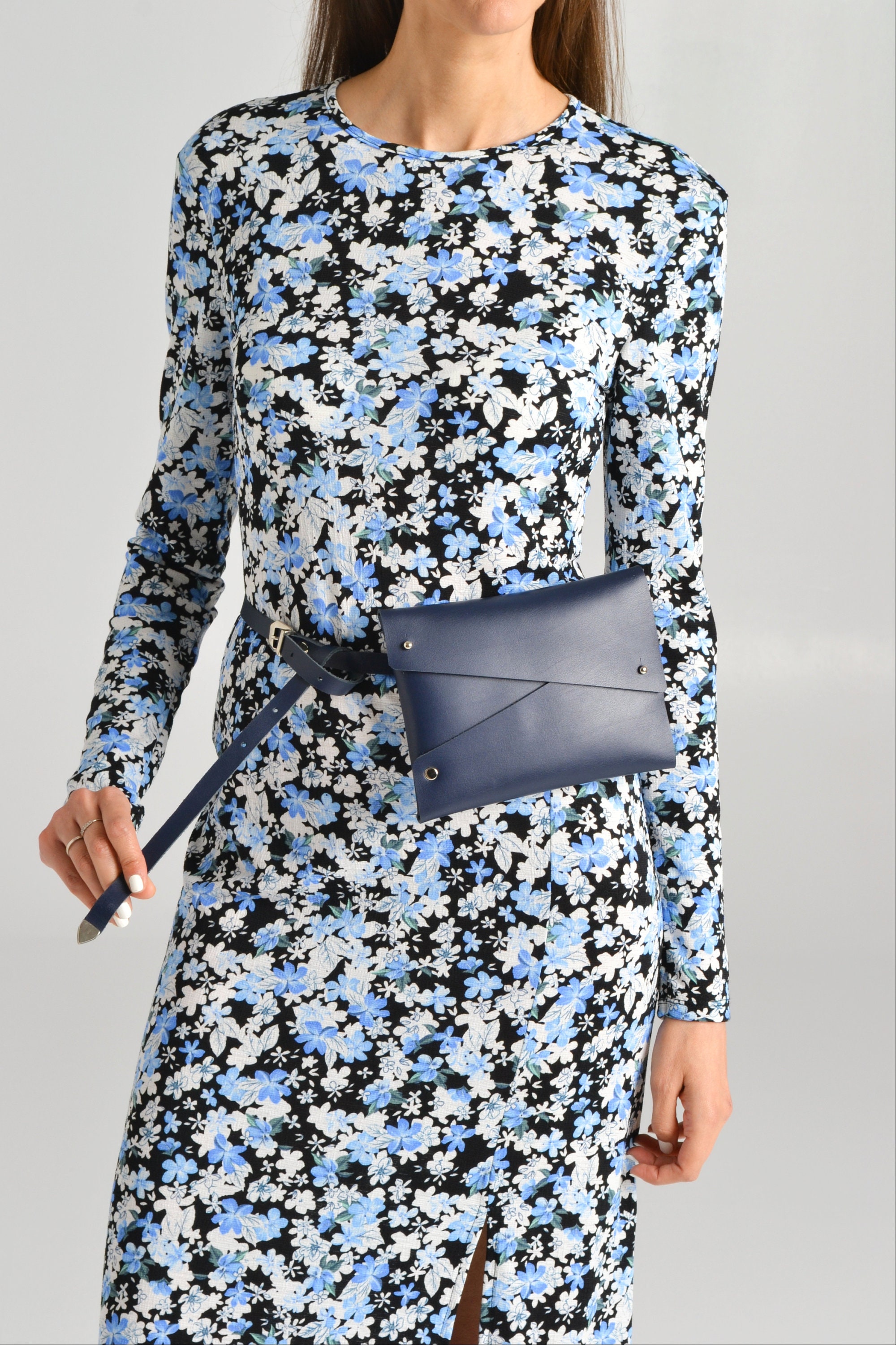 Navy Blue Leather Belt Bag / Blue Leather Fanny Pack / Blue Etsy