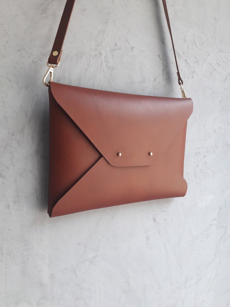 Brown Leather Clutch Bag / Walnut Brown Envelope Clutch / Etsy