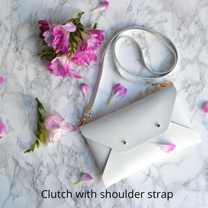 Weiße Leder Clutch Tasche / Ledertasche mit Handgelenksgurt / Echtleder / Hochzeit Clutch / Brautjungfern Clutch / SMALL SIZE Bag+shoulder strap