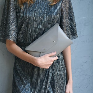 Gray leather clutch bag / Gray envelope clutch / Genuine leather / Wedding clutch / Bridesmaid gift / MEDIUM SIZE / Christmas gift image 7