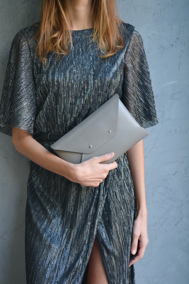 Gray leather clutch bag / Gray envelope clutch / Genuine leather / Wedding clutch / Bridesmaid gift / MEDIUM SIZE / Christmas gift image 7