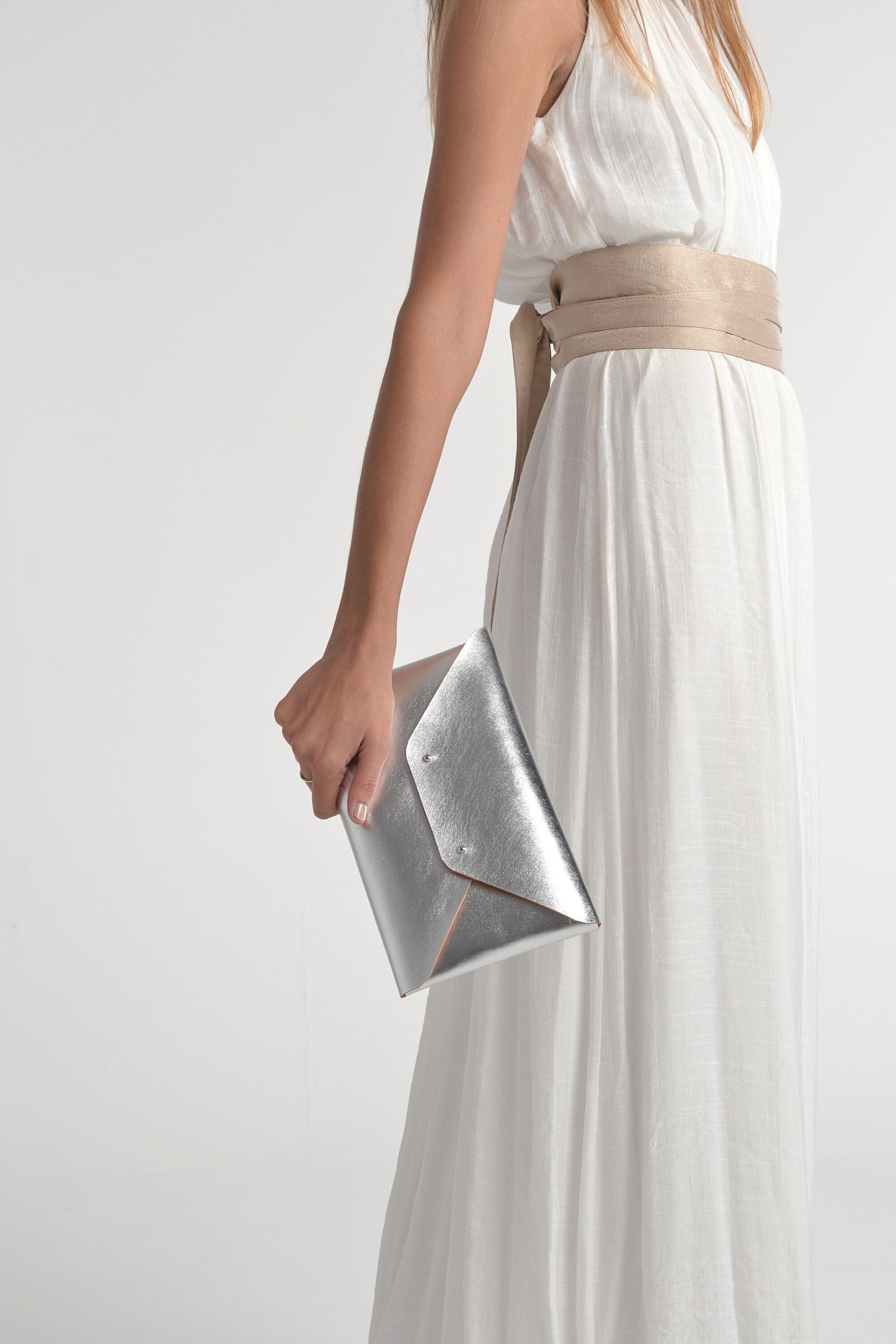 Silver Leather Clutch Bag / Silver Envelope Clutch / Genuine Etsy Ireland