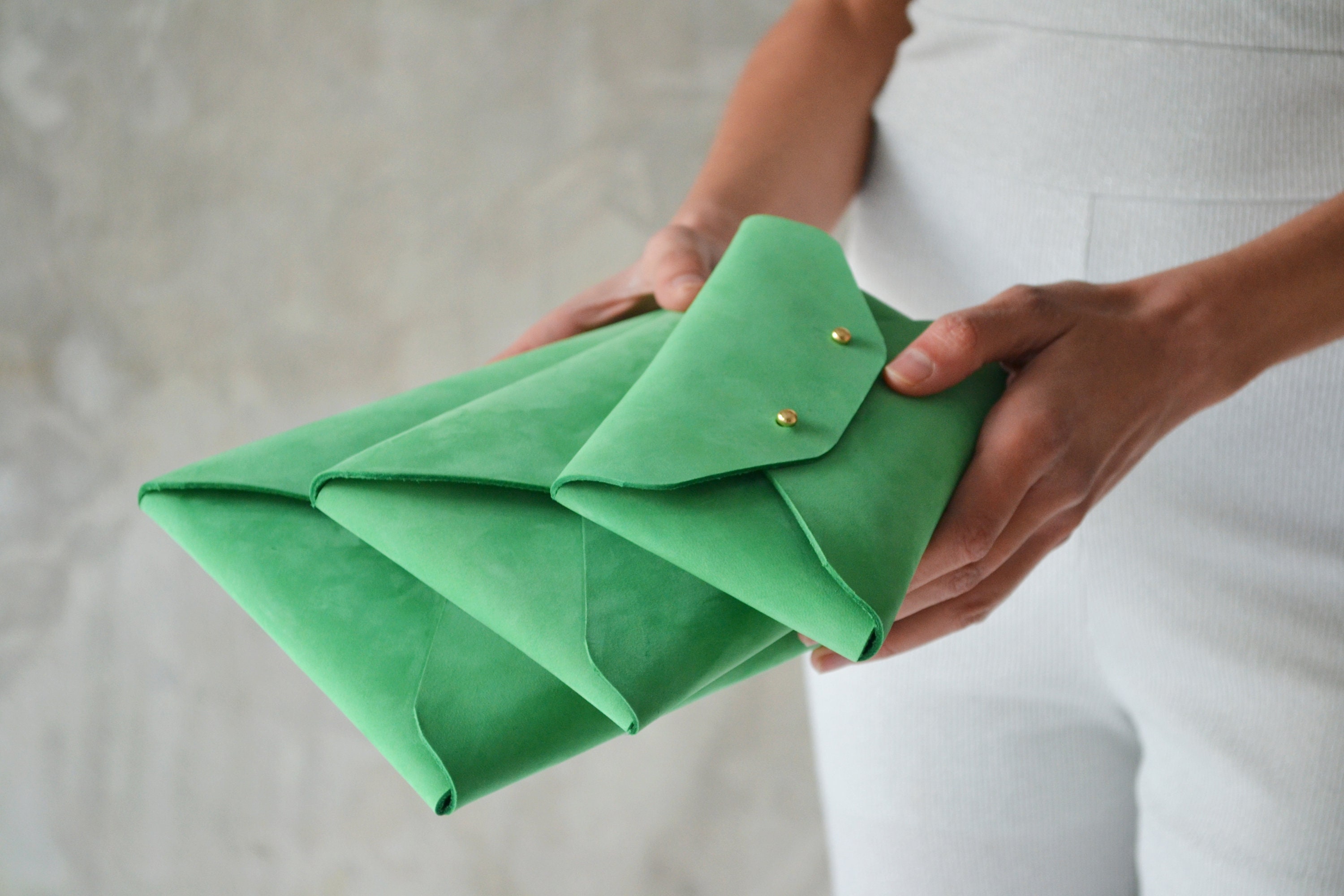 Seafoam green leather clutch bag