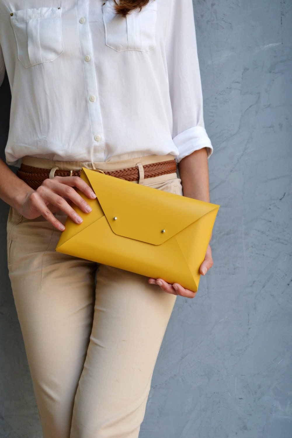 Mustard yellow leather clutch bag / Envelope clutch / leather Etsy
