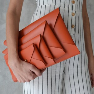 Burnt orange leather clutch bag / Orange envelope clutch / Leather bag available with wrist trap / Genuine leather / MEDIUM SIZE image 10