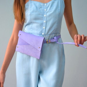 Purple leather belt bag / Lavender leather fanny pack / Lillac leather hip bag / Genuine leather / Leather bag / Christmas gift image 3