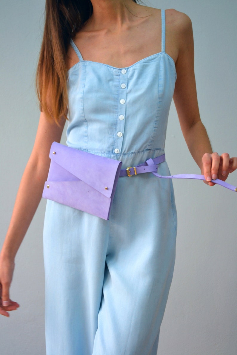 Purple leather belt bag / Lavender leather fanny pack / Lillac leather hip bag / Genuine leather / Leather bag / Christmas gift image 3