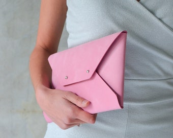 Hot pink leather clutch bag