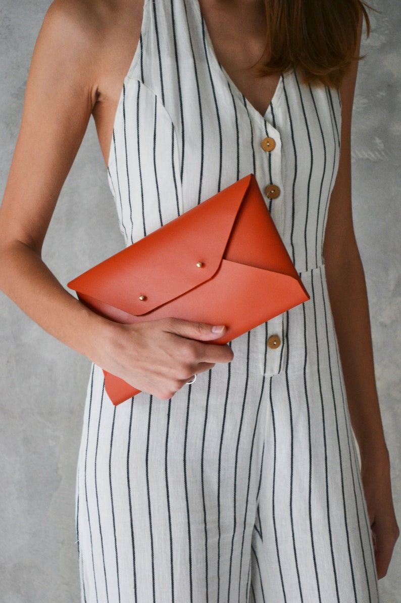 Burnt orange leather clutch bag / Orange envelope clutch / Leather bag available with wrist trap / Genuine leather / MEDIUM SIZE Only bag