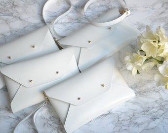 Bridesmaid gift set, 4-6 clutches / Set of white leather clutches / Leather clutch bag / Genuine leather / Bridal clutch / SMALL SIZE