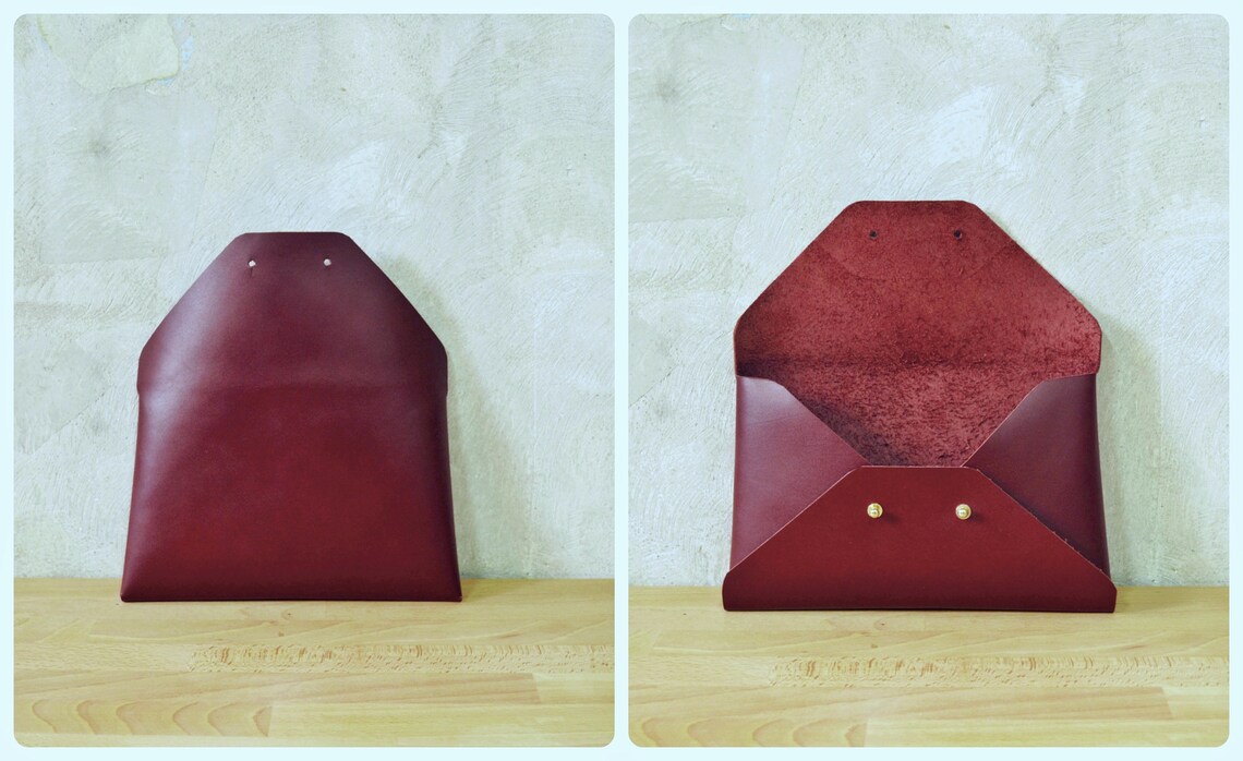 Bordeaux leather clutch bag / Red wine envelope clutch / Etsy