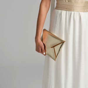 Gold leather clutch bag / Gold envelope clutch / Bag available with wrist strap / Genuine leather / Bridesmaid gift / MEDIUM SIZE image 2