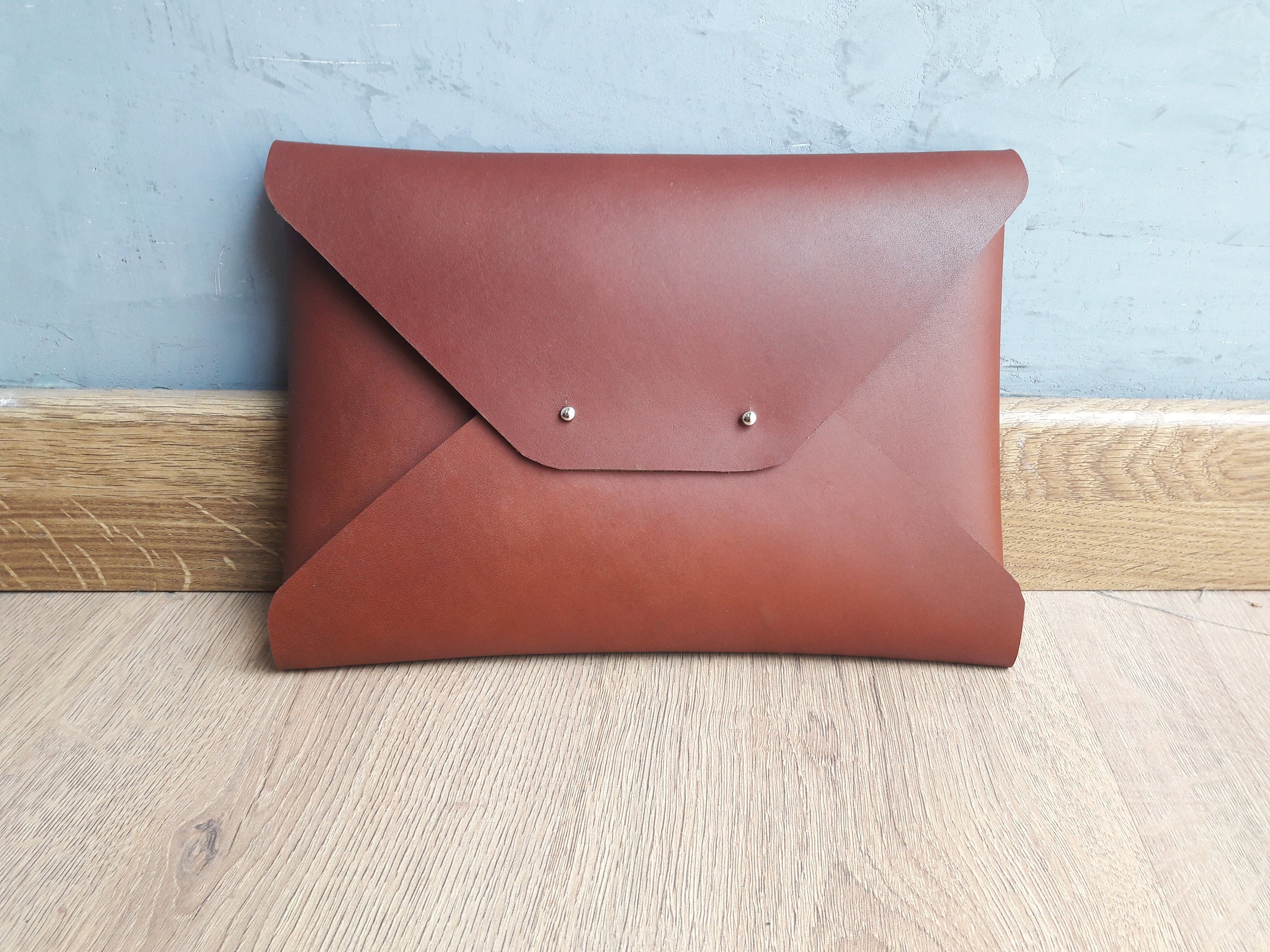 Brown Leather Clutch Bag / Walnut Brown Envelope Clutch / Etsy