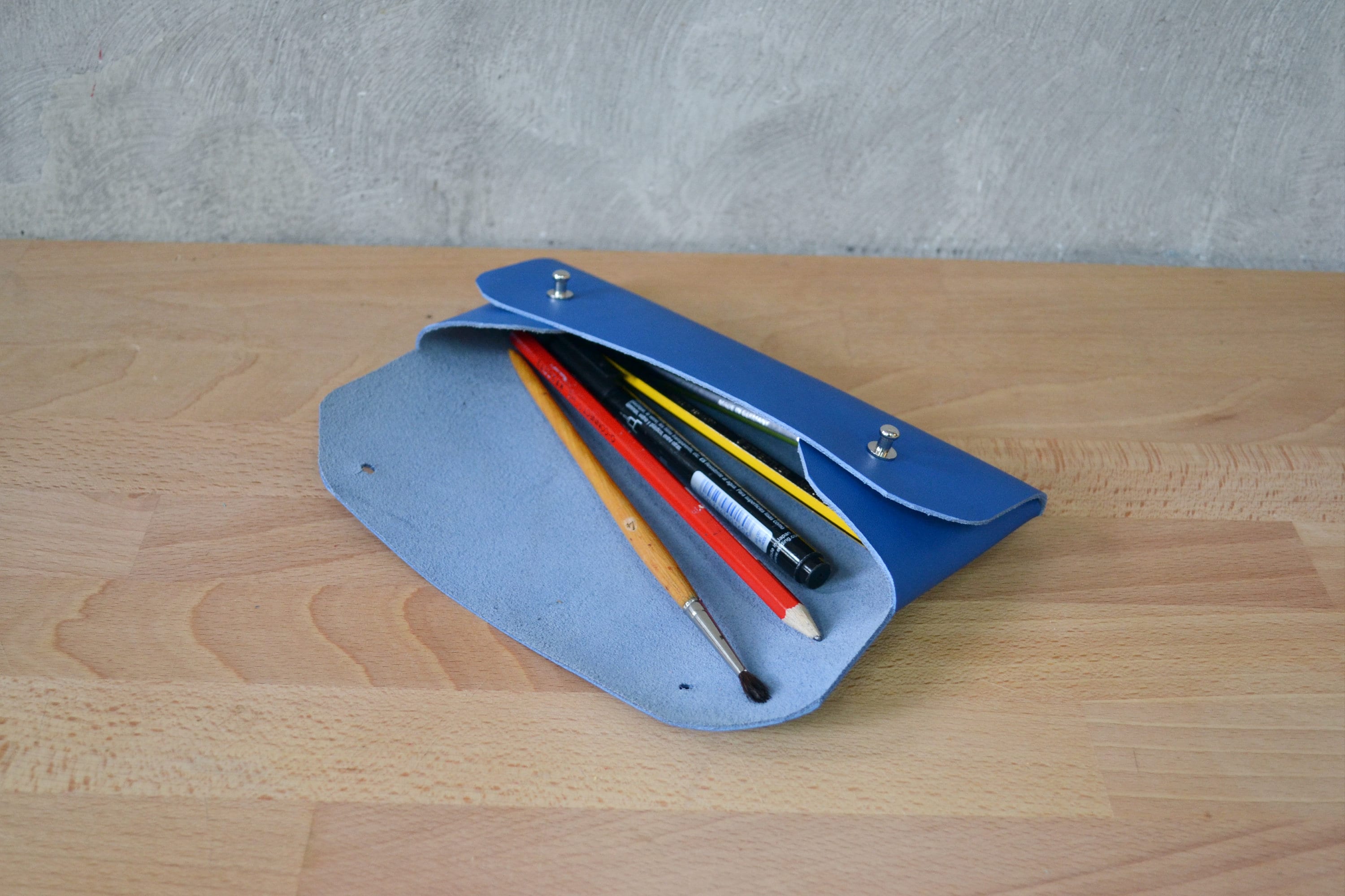 Blue leather pencil case