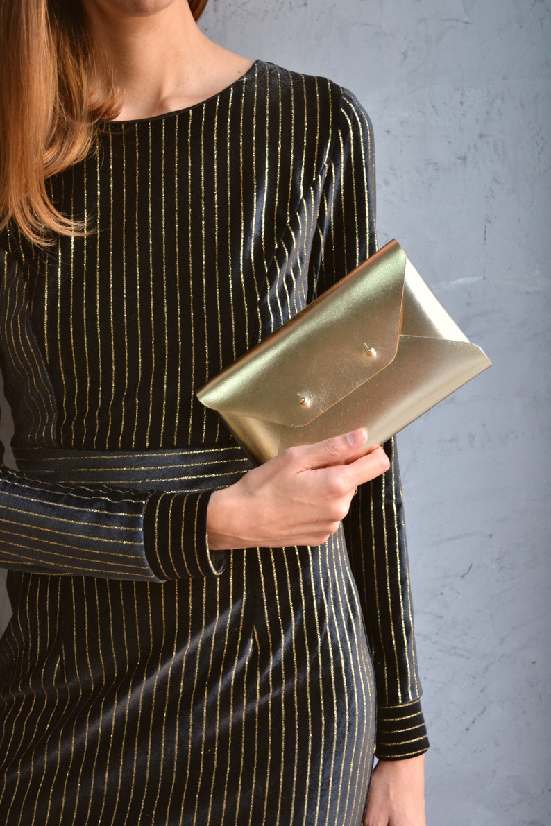 Gold leather clutch bag / Gold envelope clutch / Available with wrist strap / Genuine leather / Wedding clutch-Bridesmaid gift / SMALL SIZE Only bag