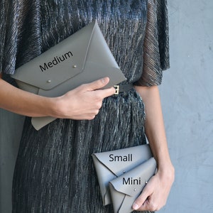 Gray leather clutch bag / Gray envelope clutch / Genuine leather / Wedding clutch / Bridesmaid gift / MEDIUM SIZE / Christmas gift image 10