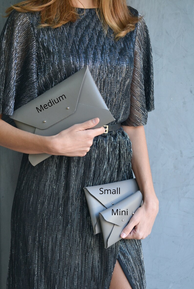 Gray leather clutch bag / Gray envelope clutch / Genuine leather / Wedding clutch / Bridesmaid gift / MEDIUM SIZE / Christmas gift image 10