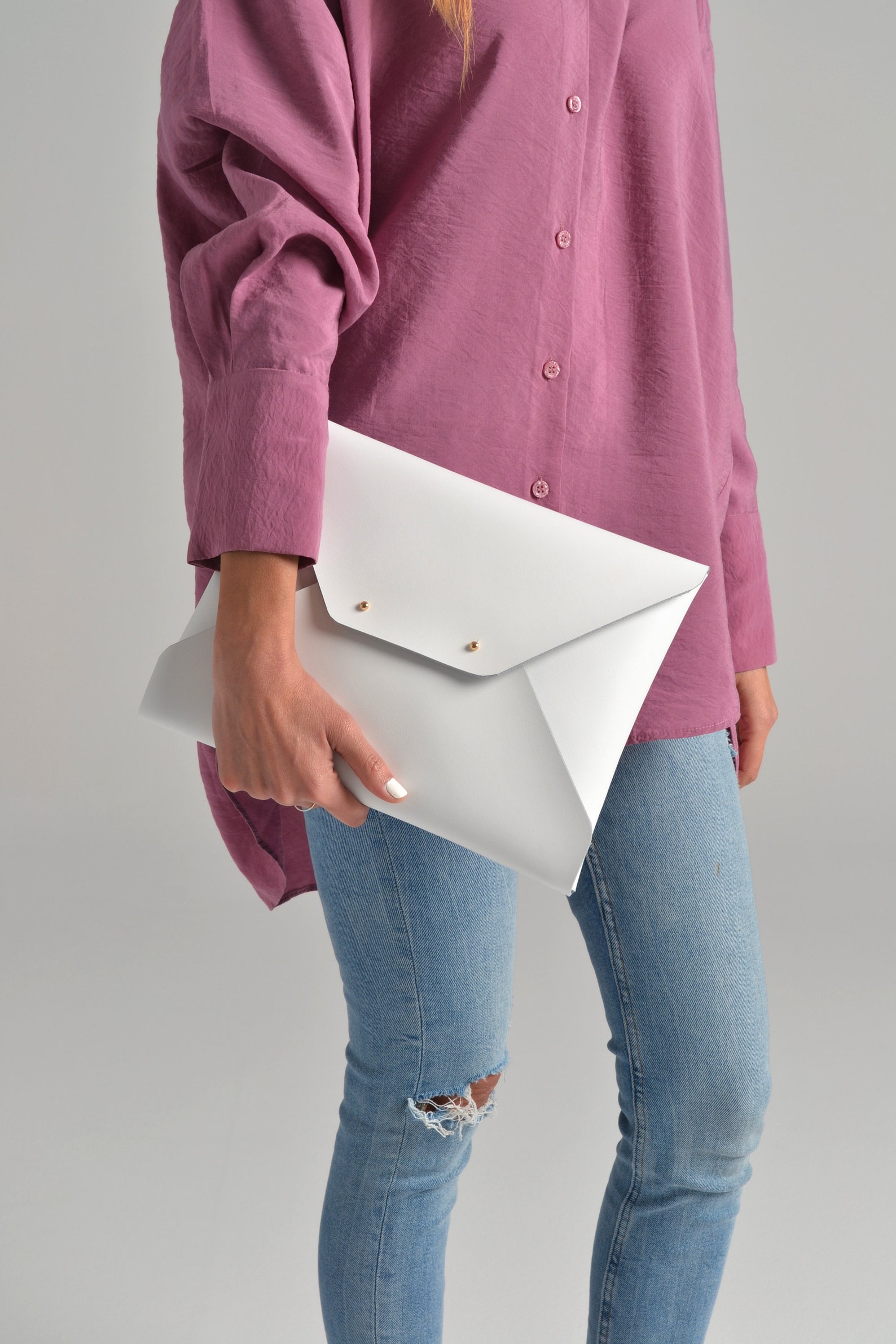 White Leather Clutch Bag / Envelope Clutch / Leather Bag / Etsy