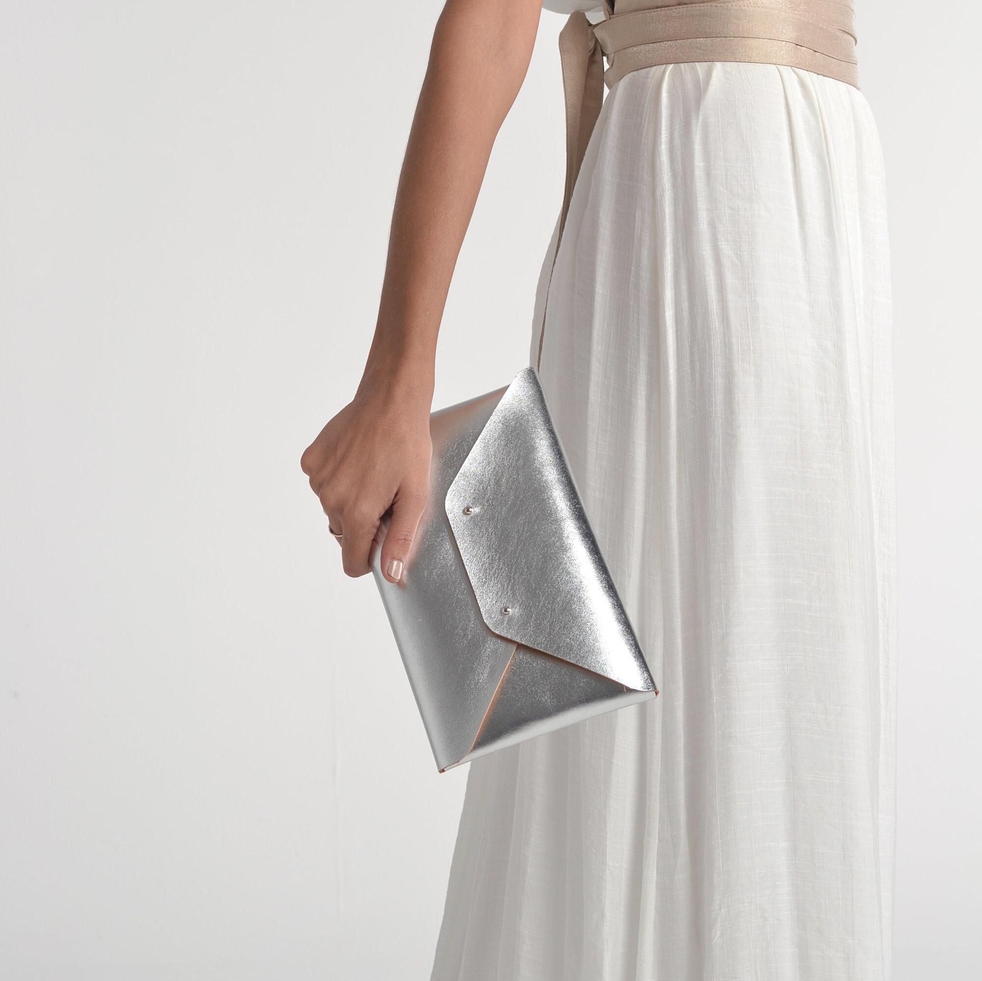 Silver leather clutch bag Silver envelope clutch Genuine leather Wedding clutch Bridesmaid gift MEDIUM SIZE Christmas gift