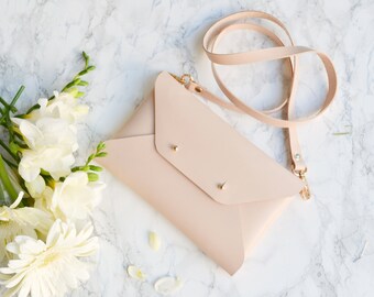 Nude leather clutch bag