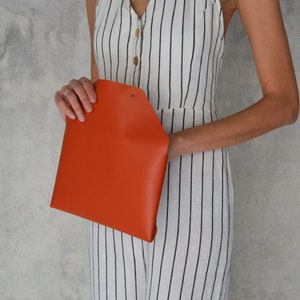 Burnt orange leather clutch bag / Orange envelope clutch / Leather bag available with wrist trap / Genuine leather / MEDIUM SIZE image 5