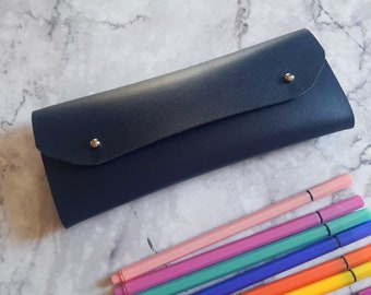Navy blue leather pencil case
