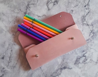 Light pink-nude leather pencil case