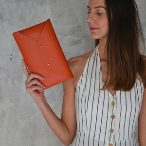 Burnt orange leather clutch bag / Orange envelope clutch / Leather bag available with wrist trap / Genuine leather / MEDIUM SIZE image 3