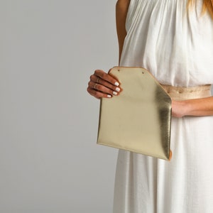 Gold leather clutch bag / Gold envelope clutch / Bag available with wrist strap / Genuine leather / Bridesmaid gift / MEDIUM SIZE image 9