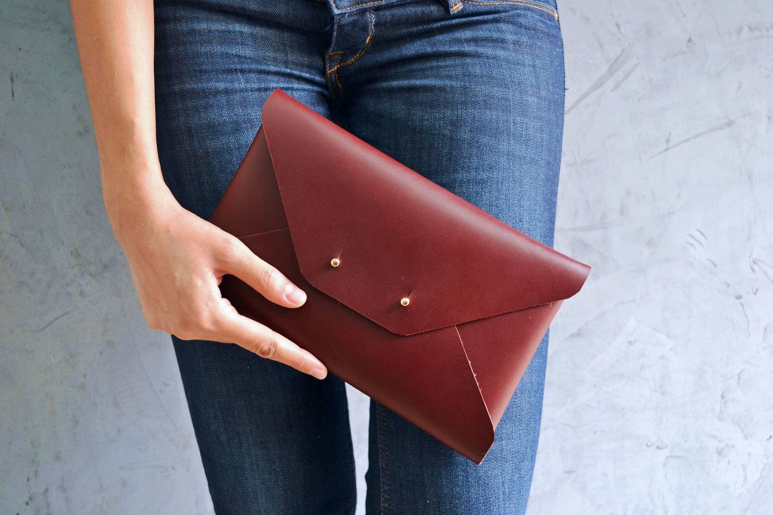 Bordeaux leather clutch bag / Red wine envelope clutch / Etsy
