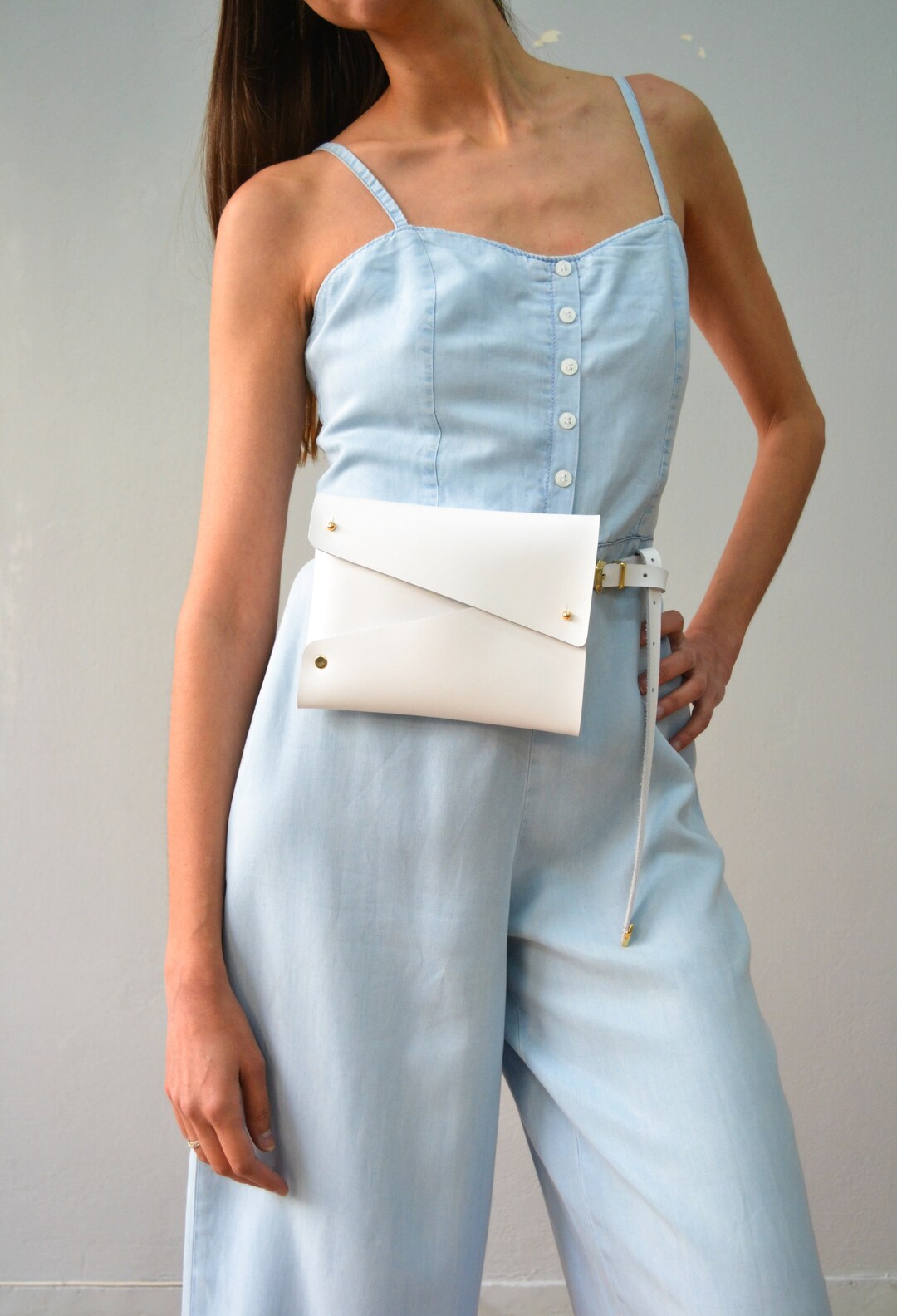 White Leather Belt Bag / White Leather Fanny Pack / White Leather Hip